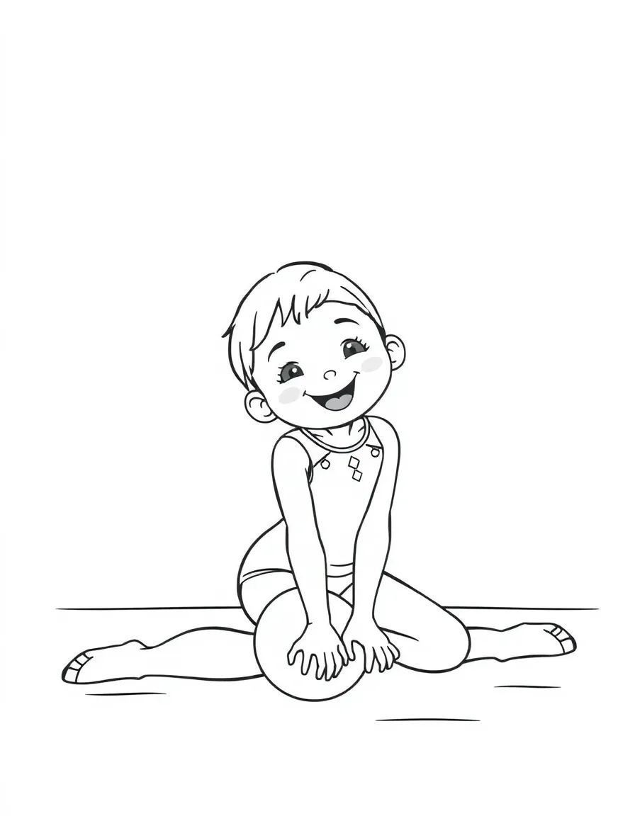 A happy artistic gymnast on the floor exercise, doing a roll.