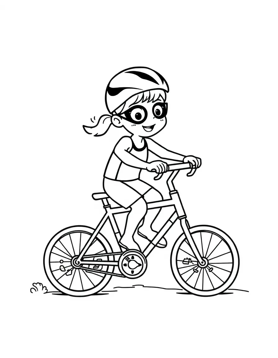 A cute triathlete swimming, biking, and running (in three small scenes).