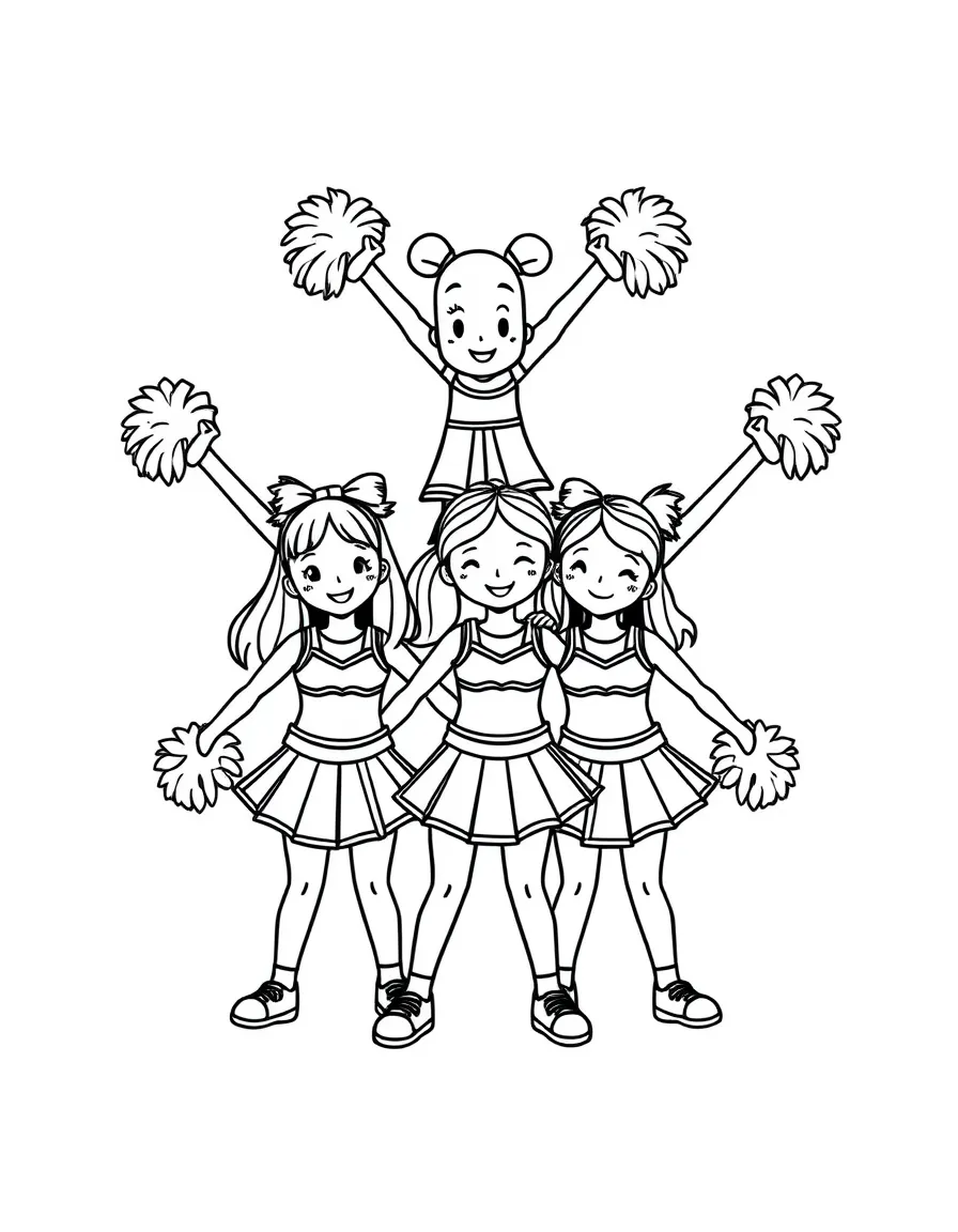 A cute cheerleading squad doing a small pyramid.