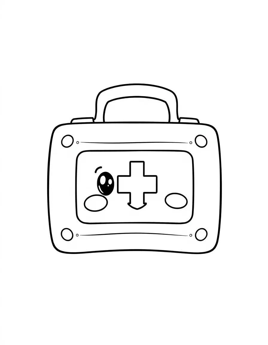 A cute first aid kit with a happy face, ready for minor scrapes.