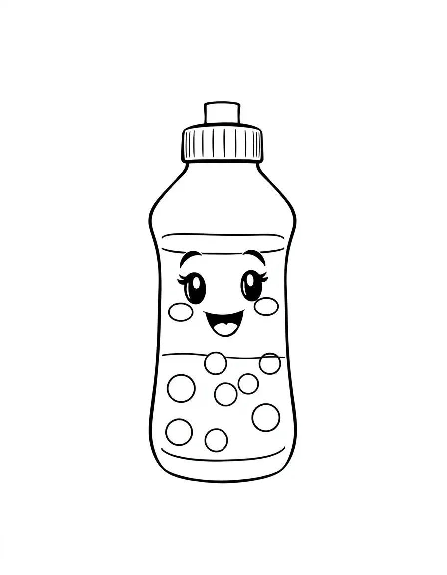 A friendly water bottle with a happy face, staying hydrated.