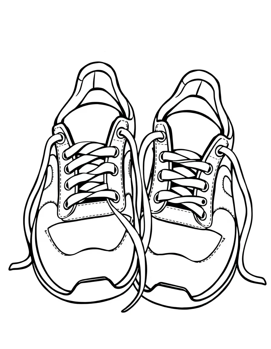 A happy pair of sports shoes with laces untied.