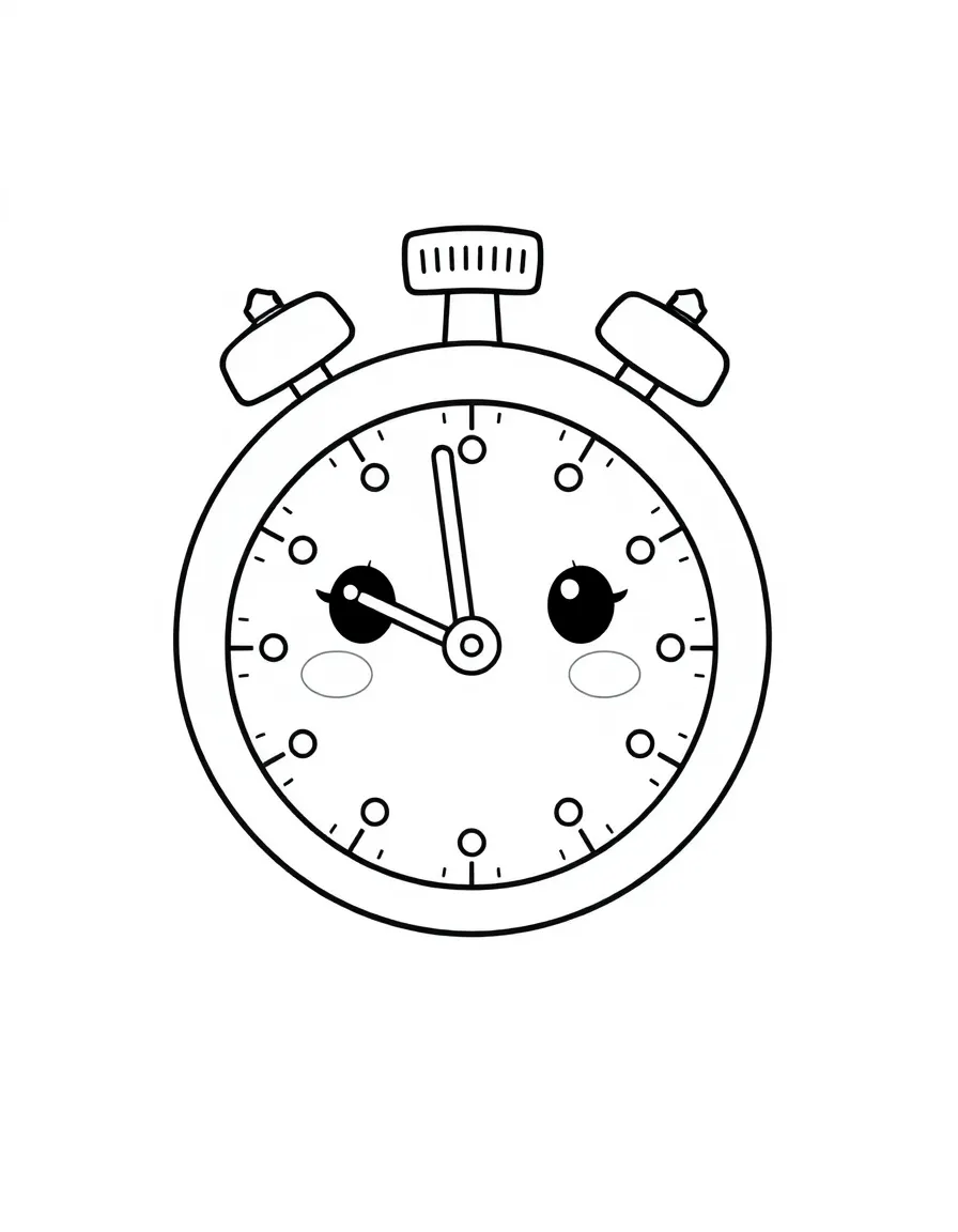 A cute stopwatch with a happy face, counting time.