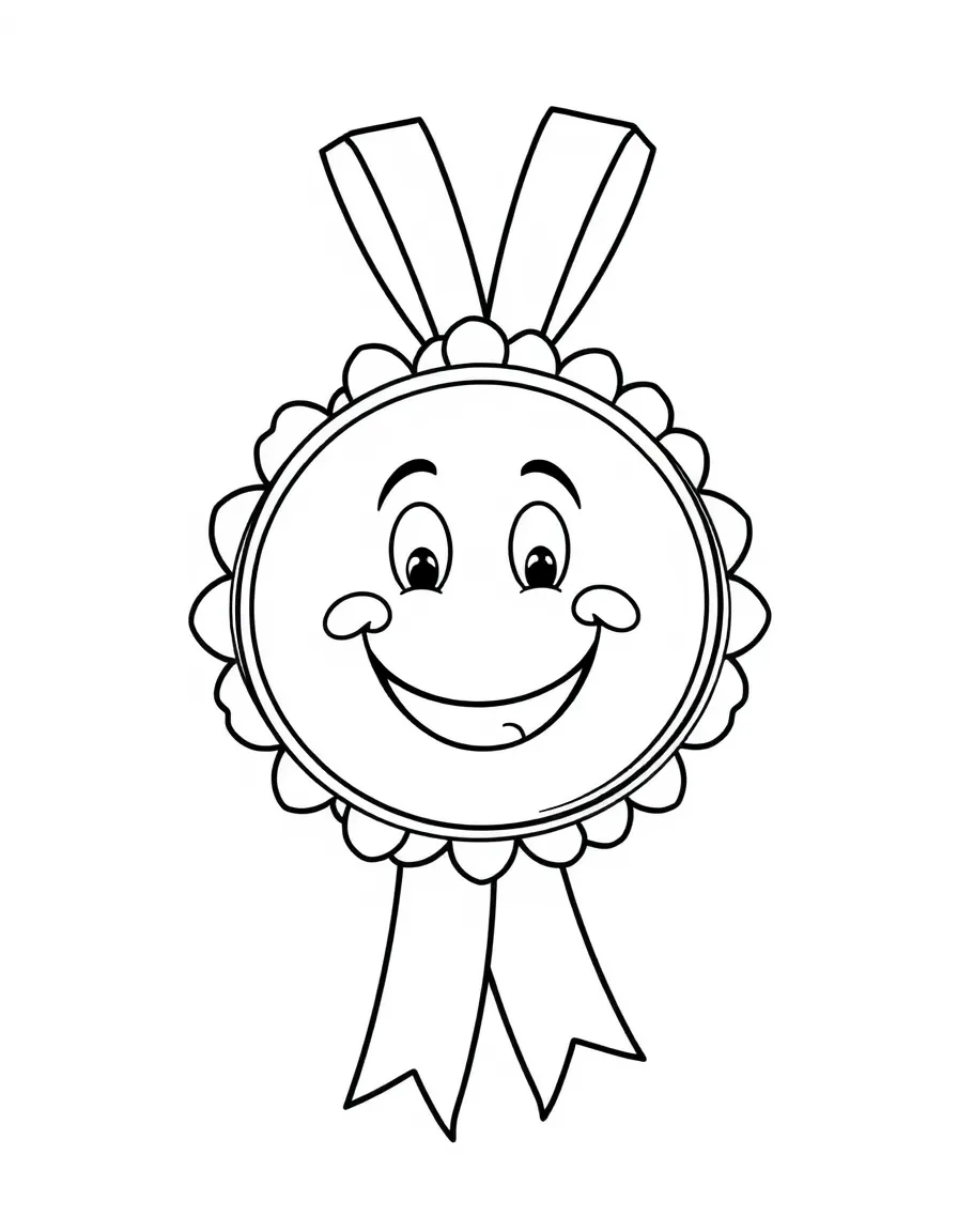 A friendly medal with a happy face, shining brightly.