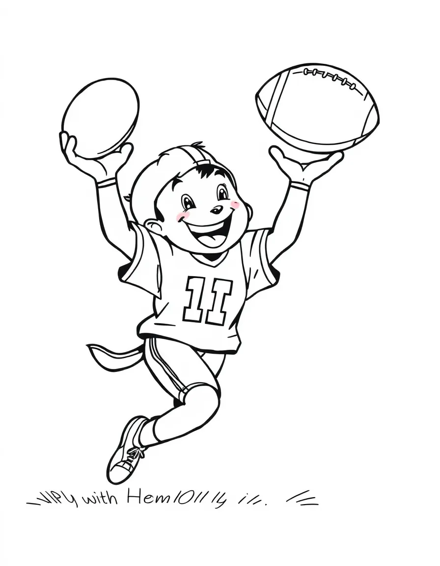 A friendly football player catching a touchdown pass, with a big grin.