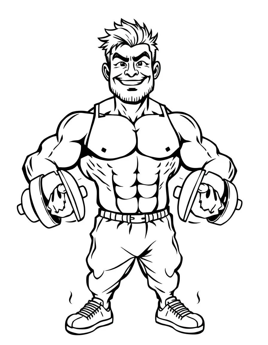 A strong weightlifter showing off their muscles, with tiny, happy weights.