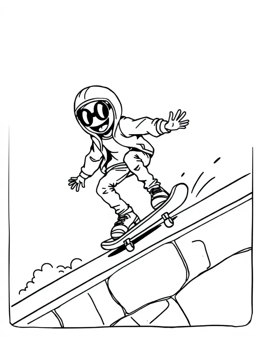 A cool skateboarder grinding on a rail, with a happy bird watching.
