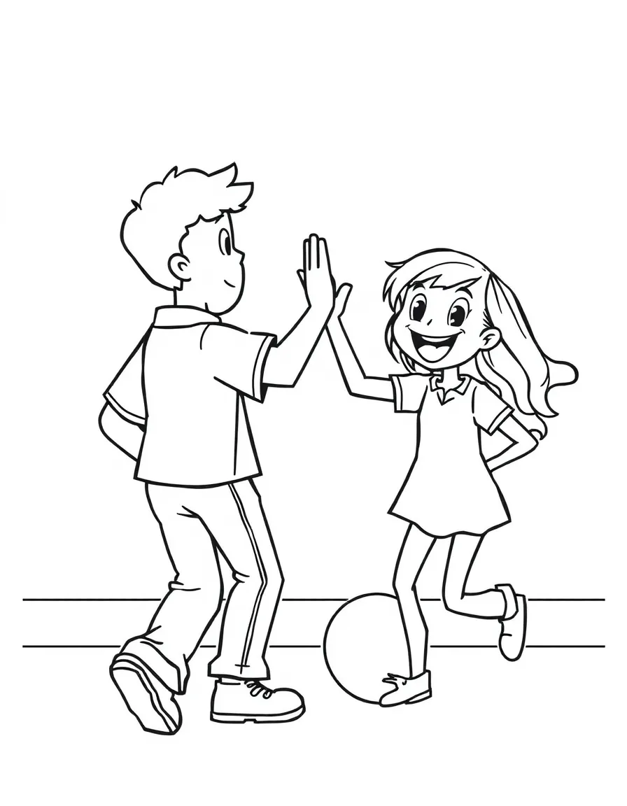 A friendly bowler high-fiving a friend after a strike.