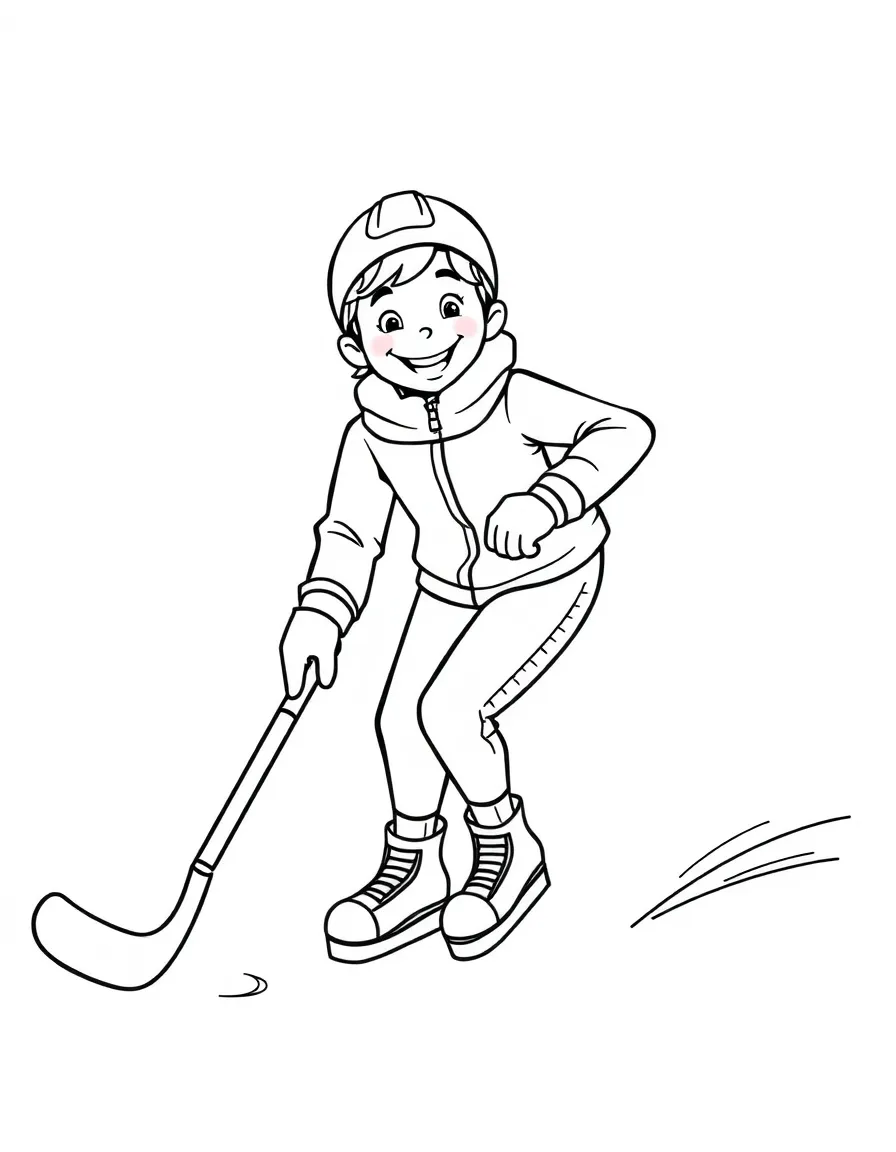 A happy curler sweeping the ice with enthusiasm.