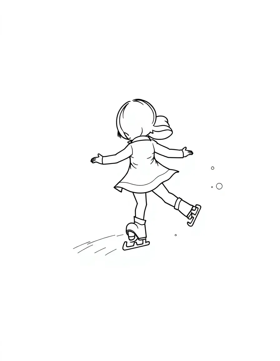 A cute figure skater gliding backwards, leaving pretty patterns.