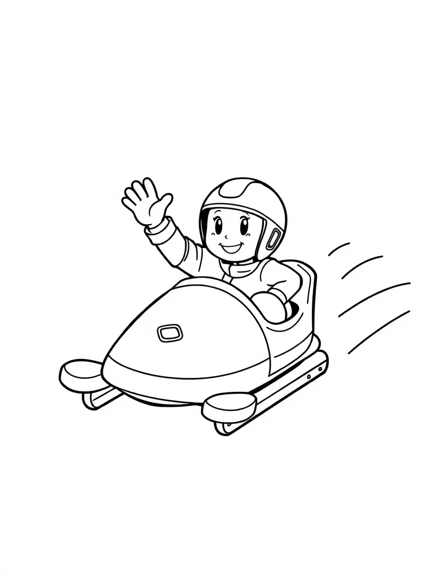 A little luge racer waving as they go down the track.