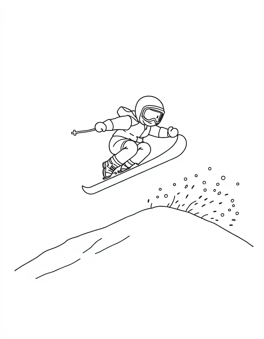 A little ski jumper landing softly in fluffy snow.