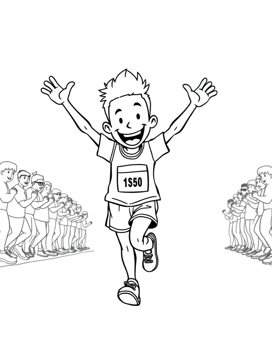 A cheerful race walker swinging their arms.