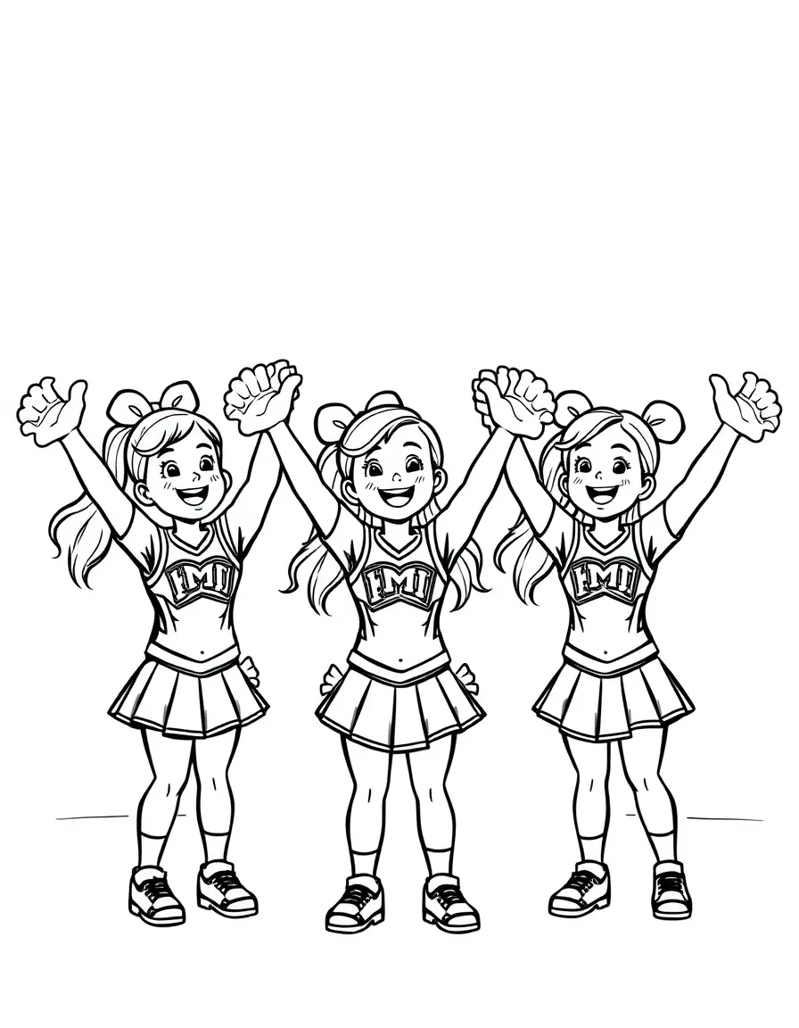A cute cheerleading squad practicing their cheers.