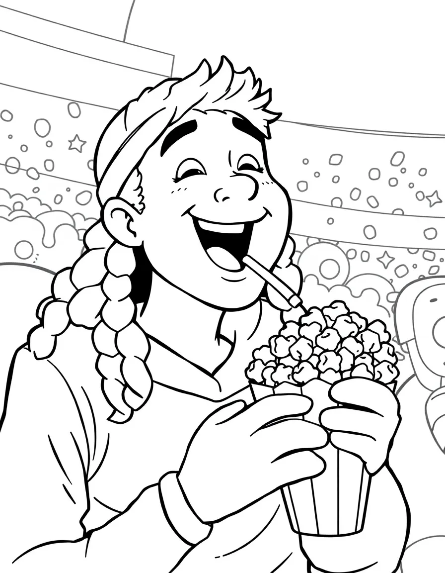 A happy sports fan eating popcorn.