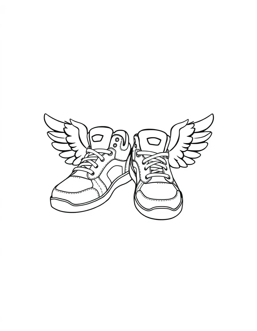 A happy pair of sports shoes with wings.