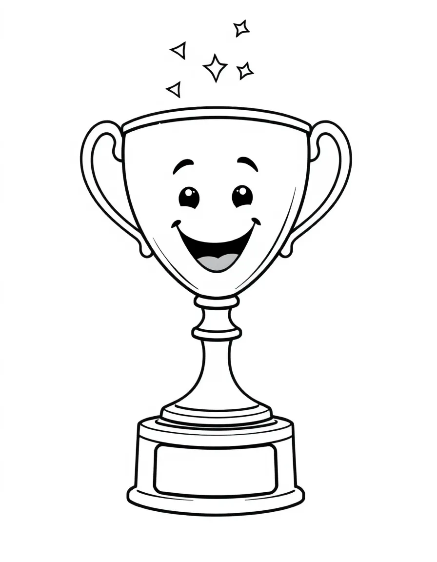 A happy trophy with a shiny top.