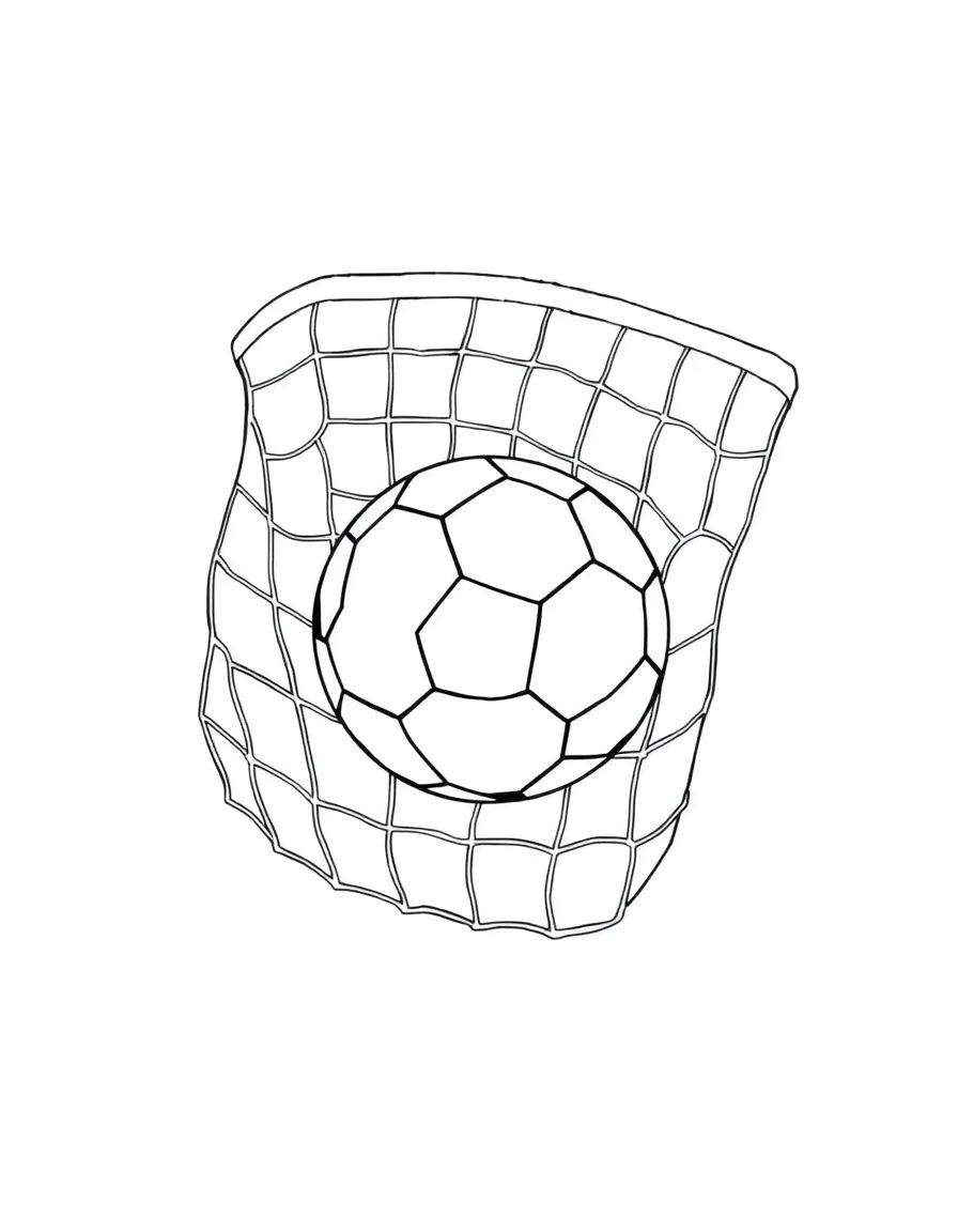 A happy net with a soccer ball stuck in it.