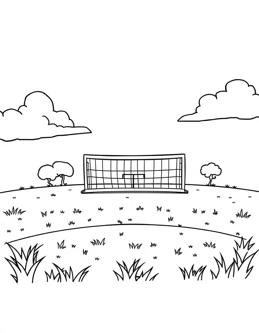 A happy field with a goal.