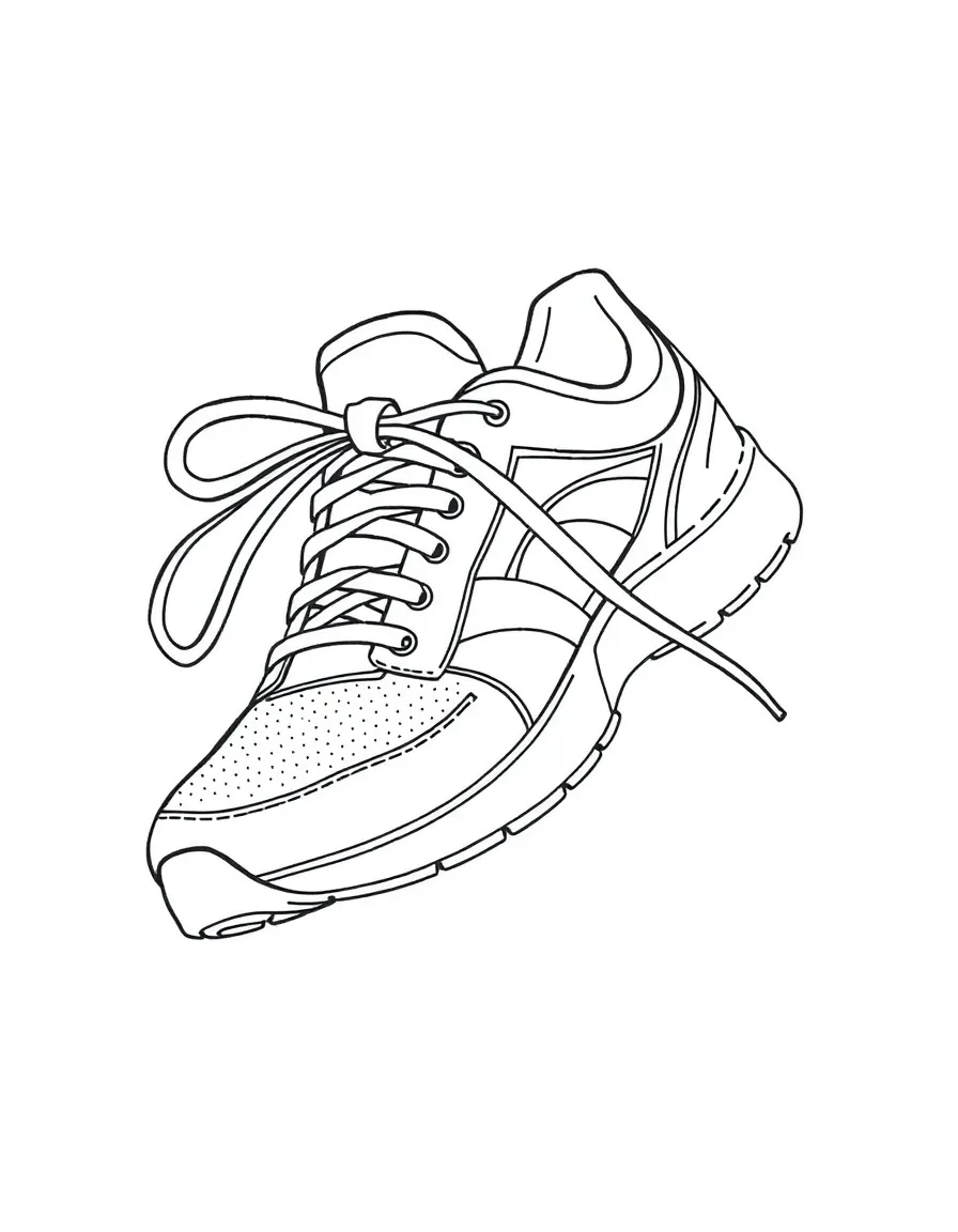A running shoe with laces tied into a bow.