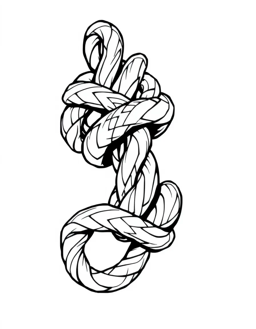 A rock climbing rope tied into a happy knot.