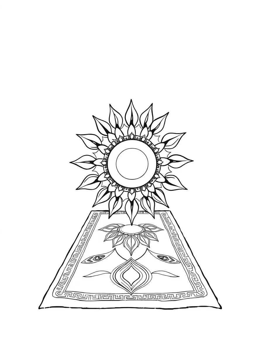 A yoga mat with a sun and moon design.