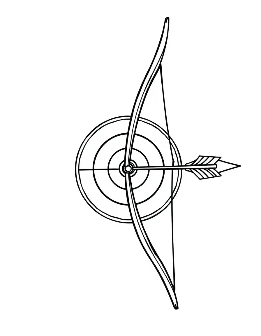 A bow and arrow with a bullseye target.