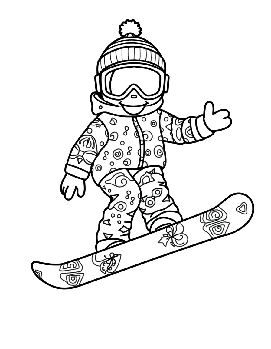 A snowboard with a happy pattern.
