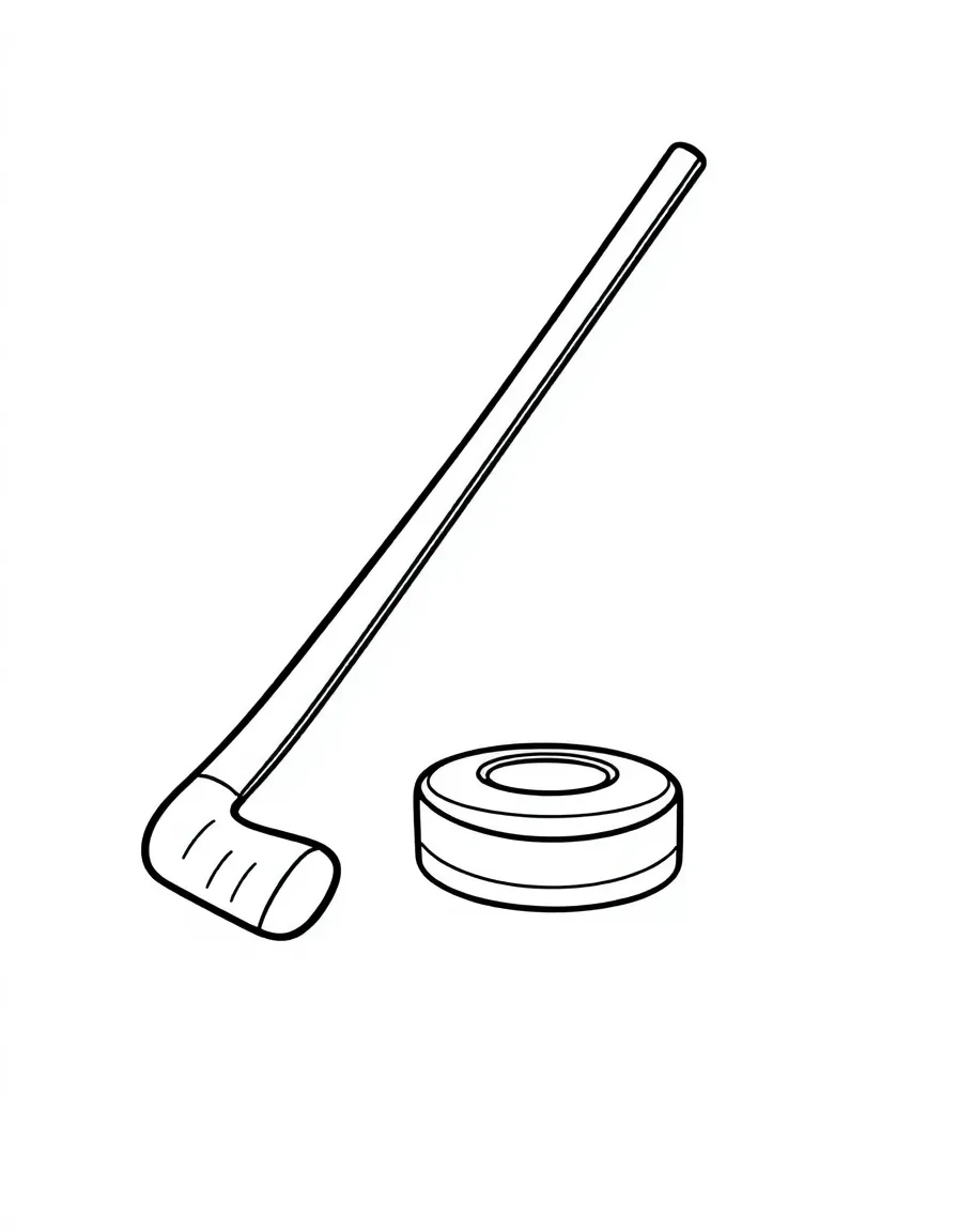 A hockey stick and puck, ready for a game.