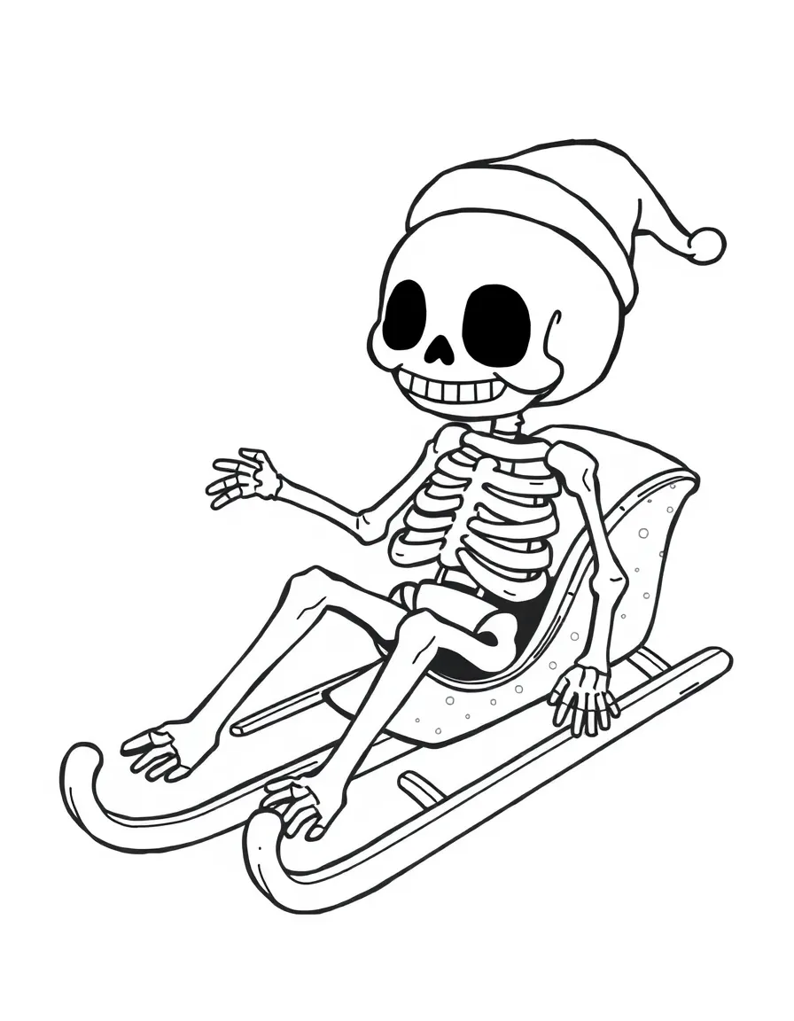 A skeleton sled with a happy skull design (cute).