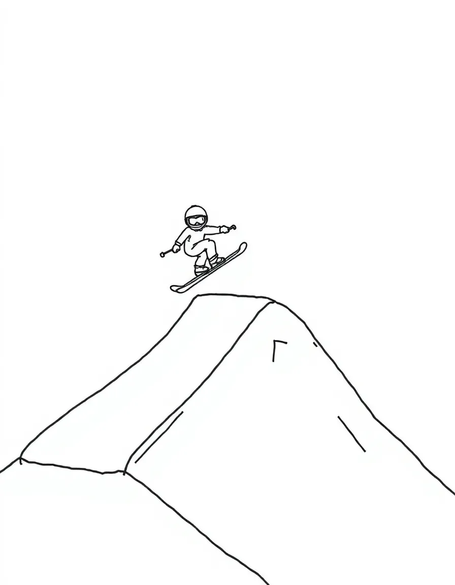 A ski jump ramp with a little skier.