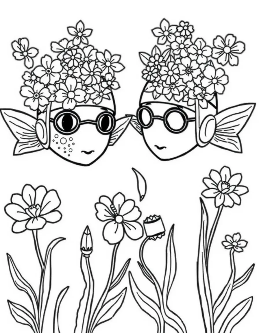Synchronized swimming caps with flowers.