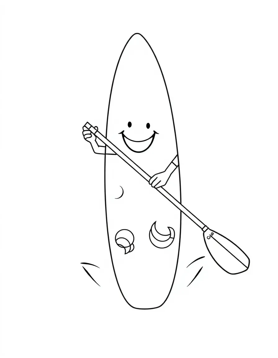 A paddleboard with a happy design.