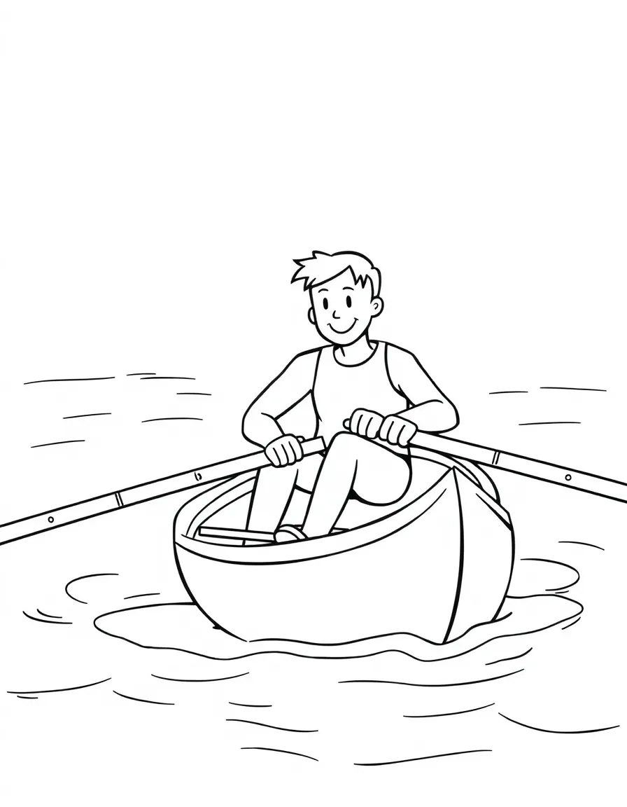 A sculling boat with a smiling rower.