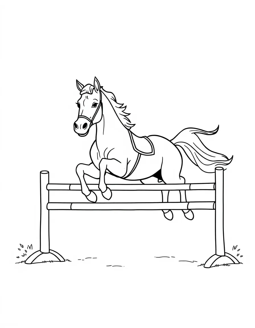 A show jumping hurdle with a happy horse outline.