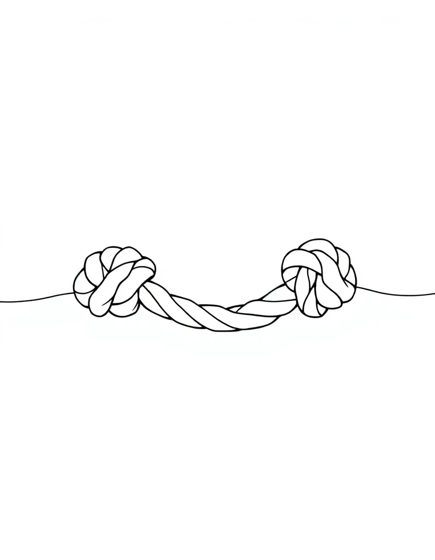 A tug-of-war rope with happy knots.