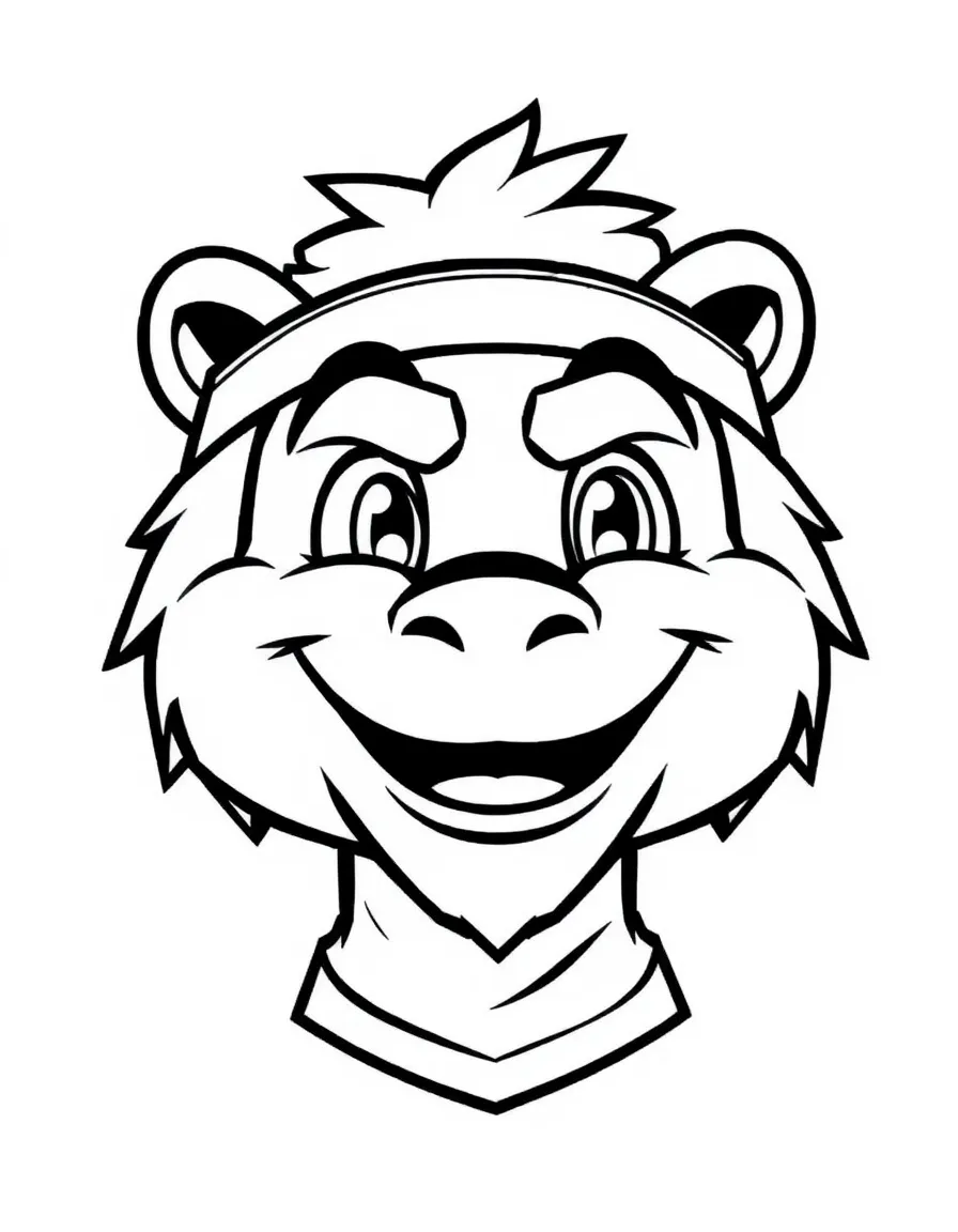A sports mascot costume head with a friendly face.