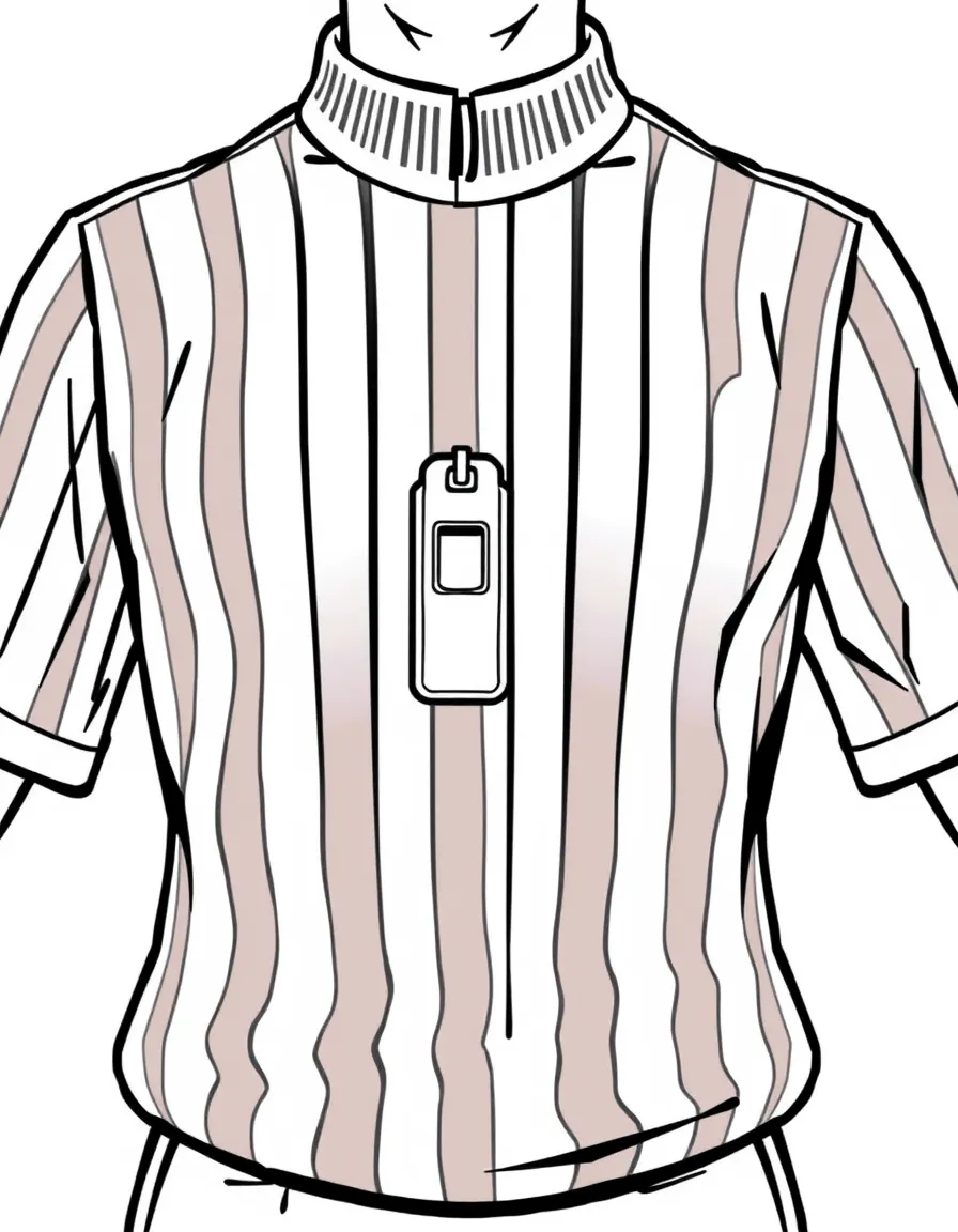 A referee's striped shirt with a happy whistle.