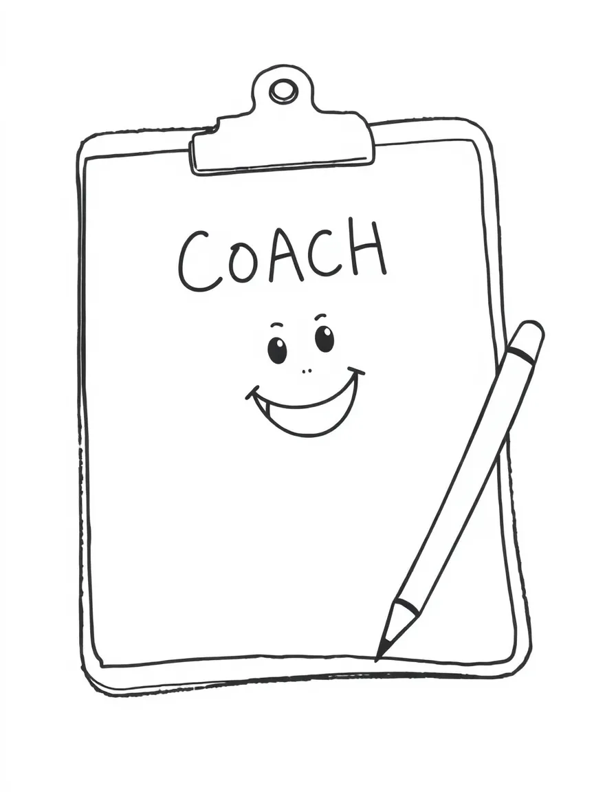 A coach's clipboard with a happy drawing.