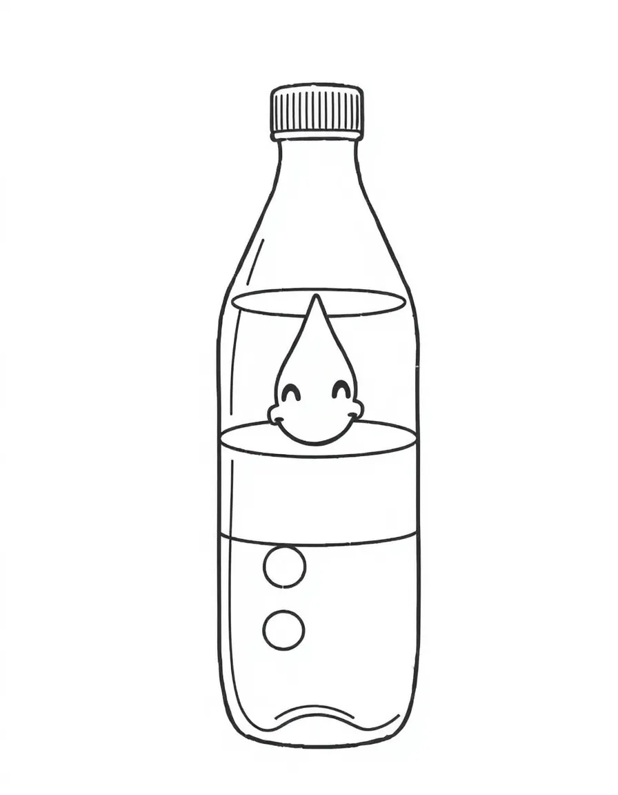 A water bottle with a happy droplet.