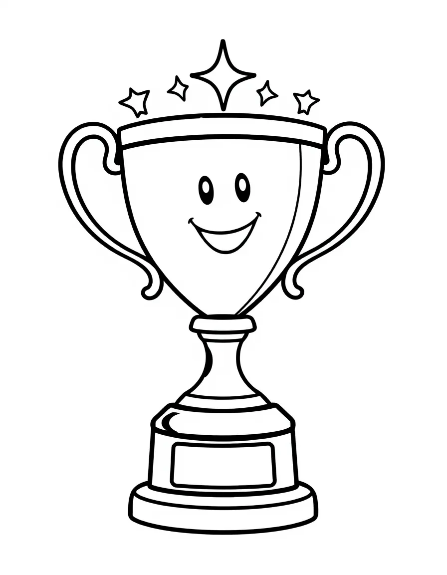 A trophy with a happy shine.