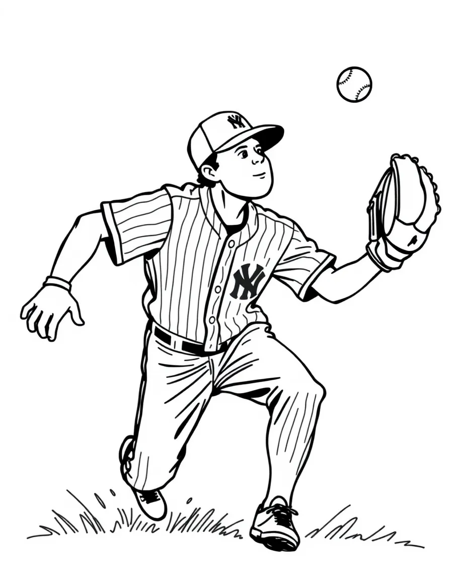 A baseball player catching a fly ball with a big glove.