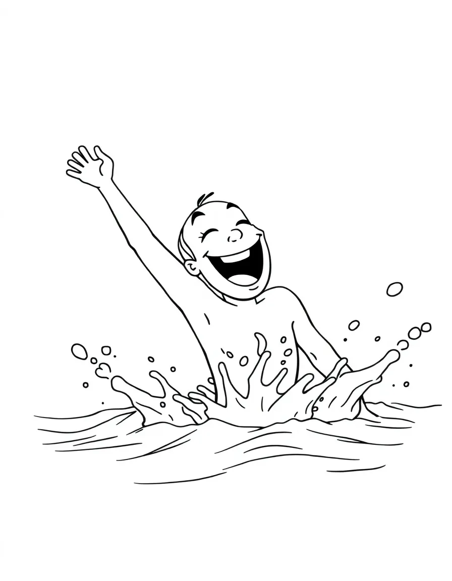 A swimmer making a huge splash, laughing.