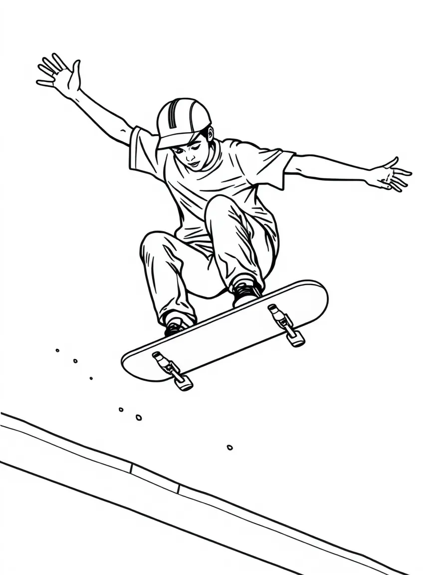 A skateboarder doing a trick that makes them float in the air.