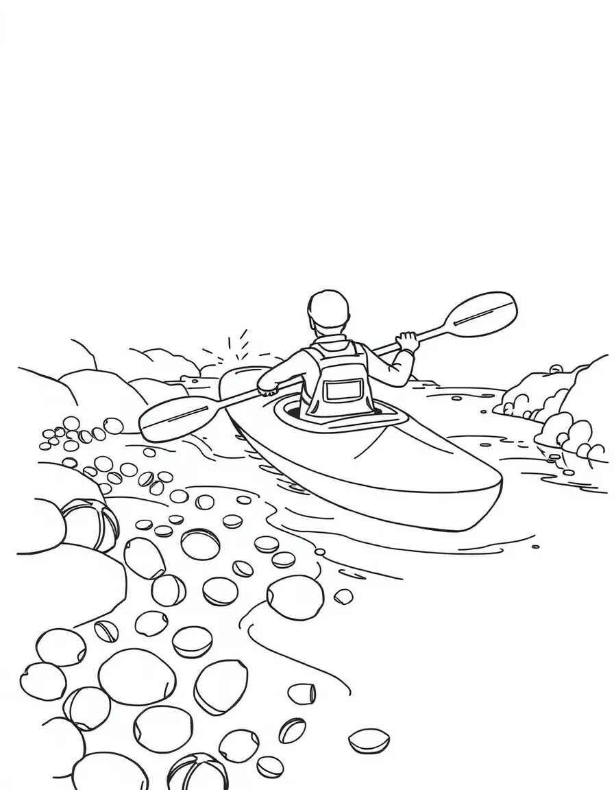 A kayaker paddling through a stream of candy.