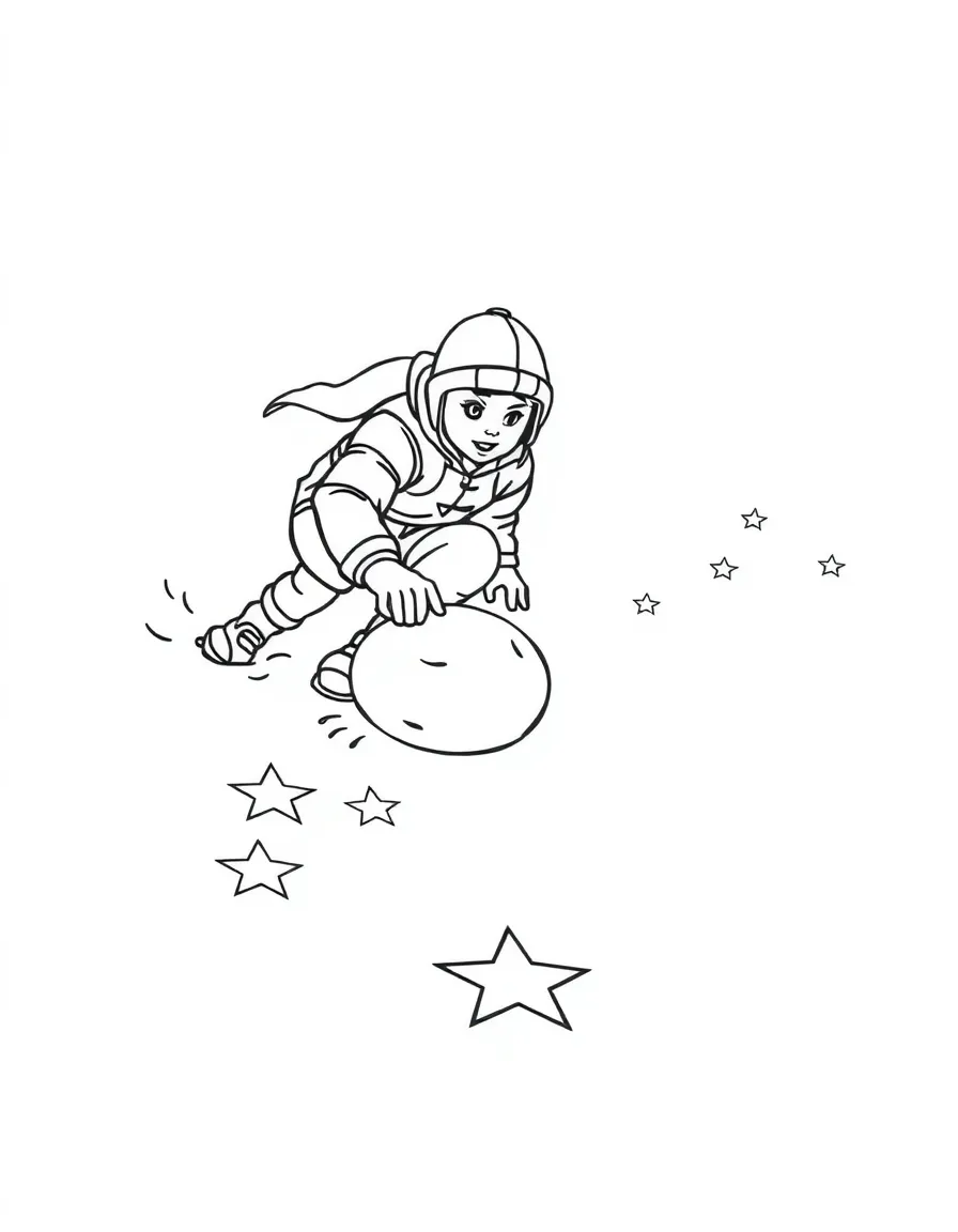 A curler sliding a stone that leaves a trail of stars.