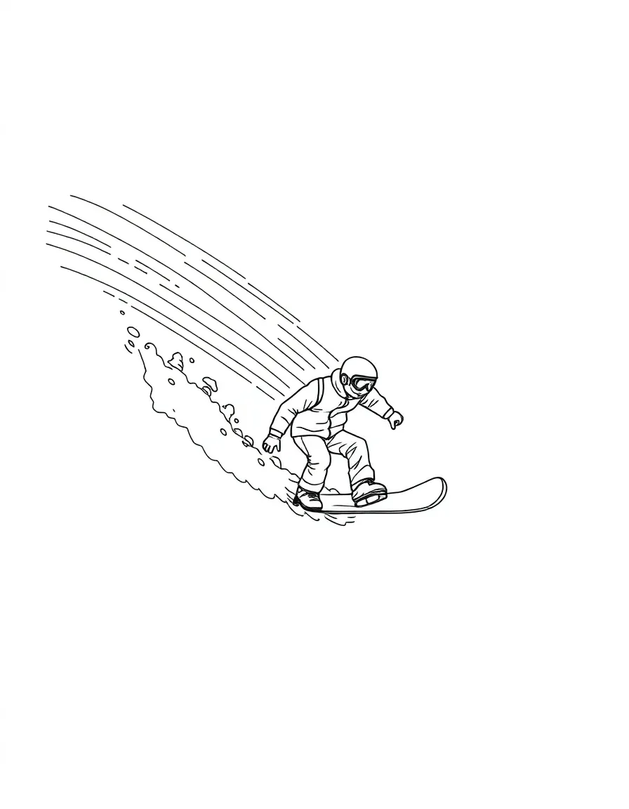 A snowboarder leaving a rainbow trail.