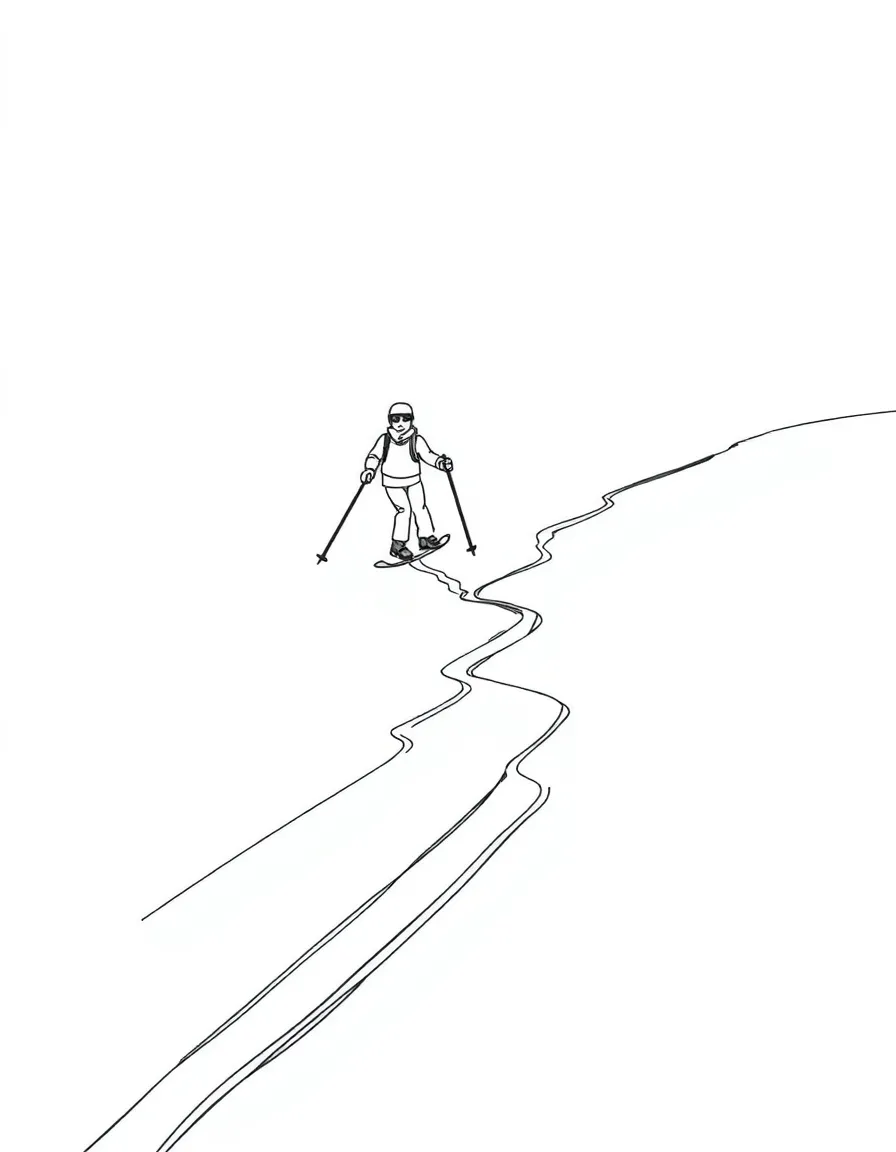 A skier leaving zig-zag patterns in the snow.
