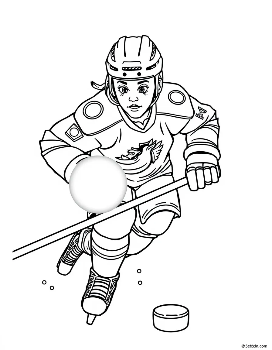 A hockey player with a puck that glows.