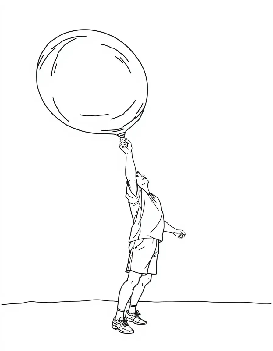 A shot putter throwing a giant bubble.
